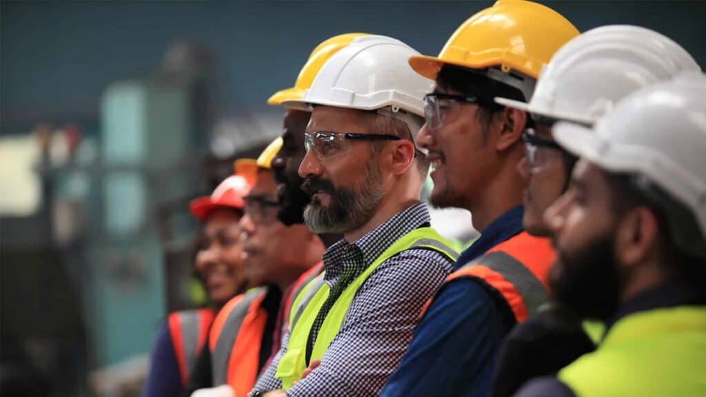 Link Resources BMA induction workers wearing PPE attending safety briefing on industrial site